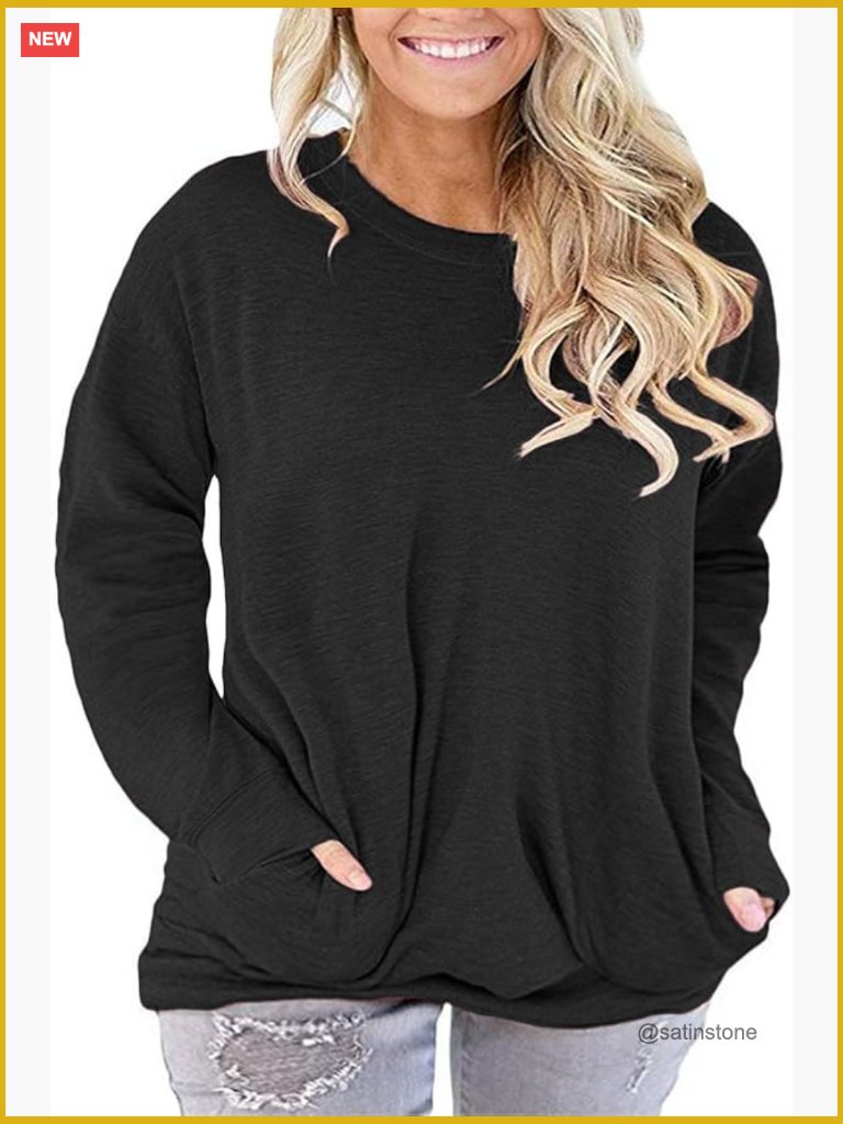 Long Sleeve Tunic With Pockets, V Neck, Soft Rayon Blend
